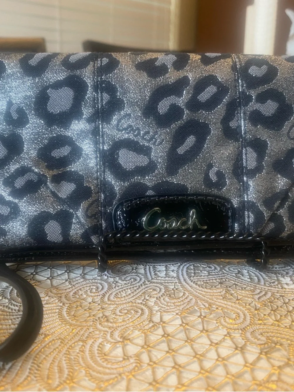 Coach Leopard Print Wristlet Wallet | Signature Canvas & Patent Leather Trim - Picture 15 of 15